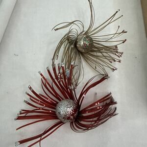 Vtg Christmas Mercury Glass Ball Tinsel Starburst Ornaments Decoration Lot 2